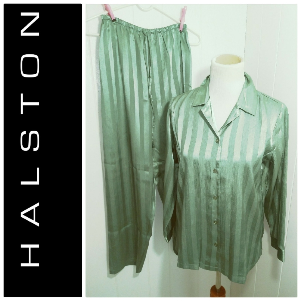 Halston Elegant Satin Striped Pajama Lounge Set
